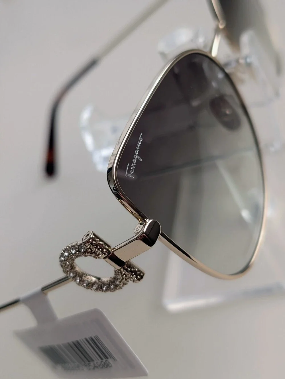 NWT Ferragamo SF296SR Gold Green Gradient Crystal Sunglasses 60mm